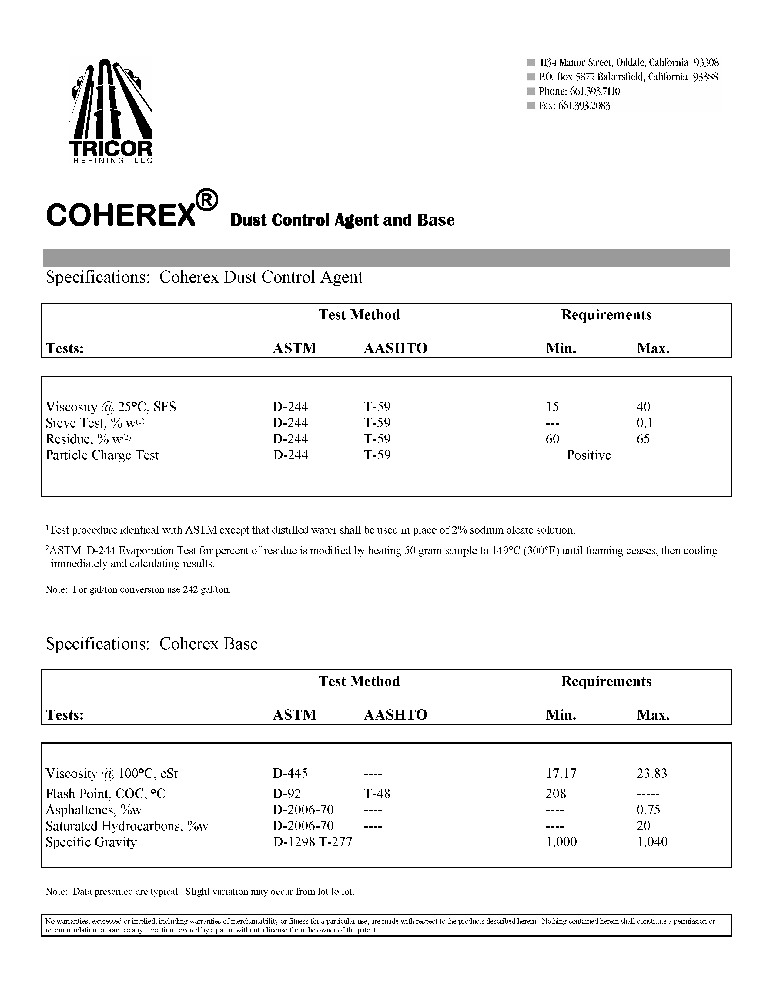 Coherex Specification Sheet