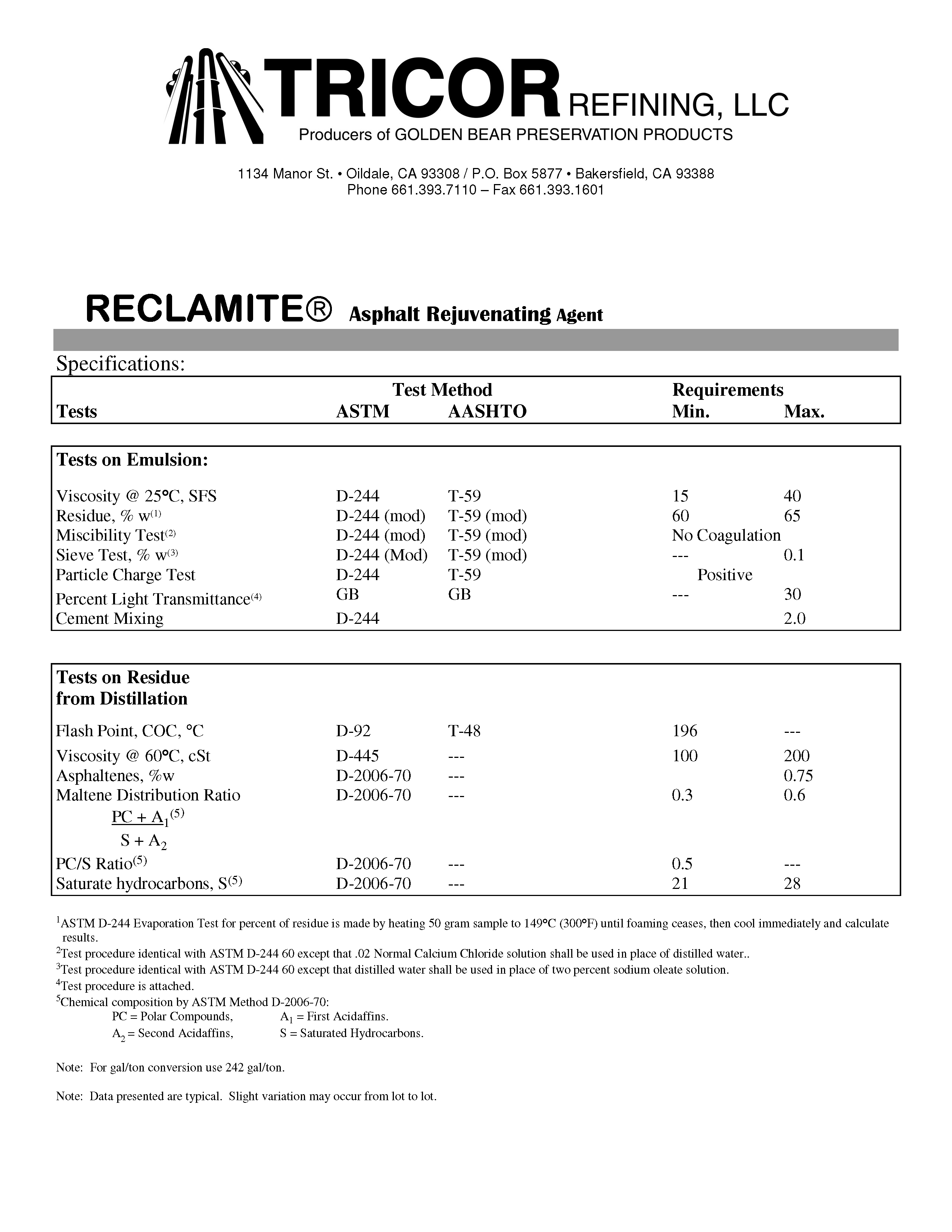 Reclamite Specification